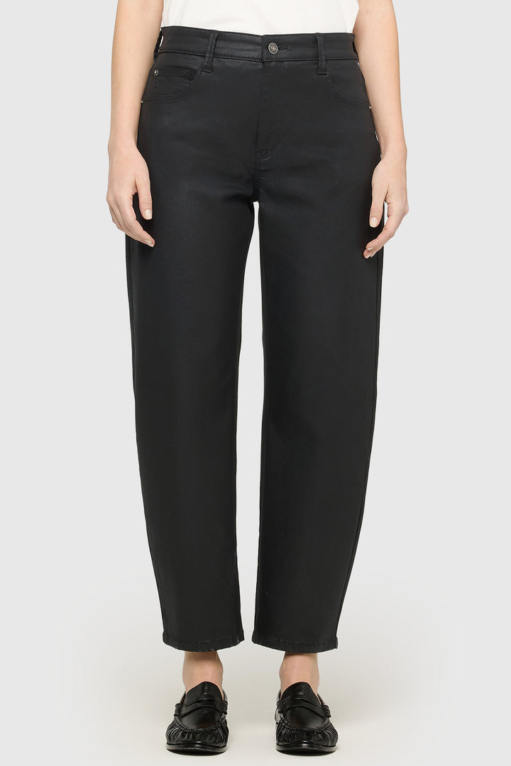 Mac Danni 2.3 Black Coated Cotton Tencel Trousers - front view