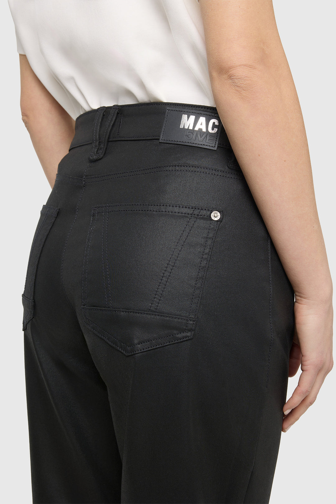 Mac Danni 2.3 Black Coated Cotton Tencel Trousers - detail, back pocket