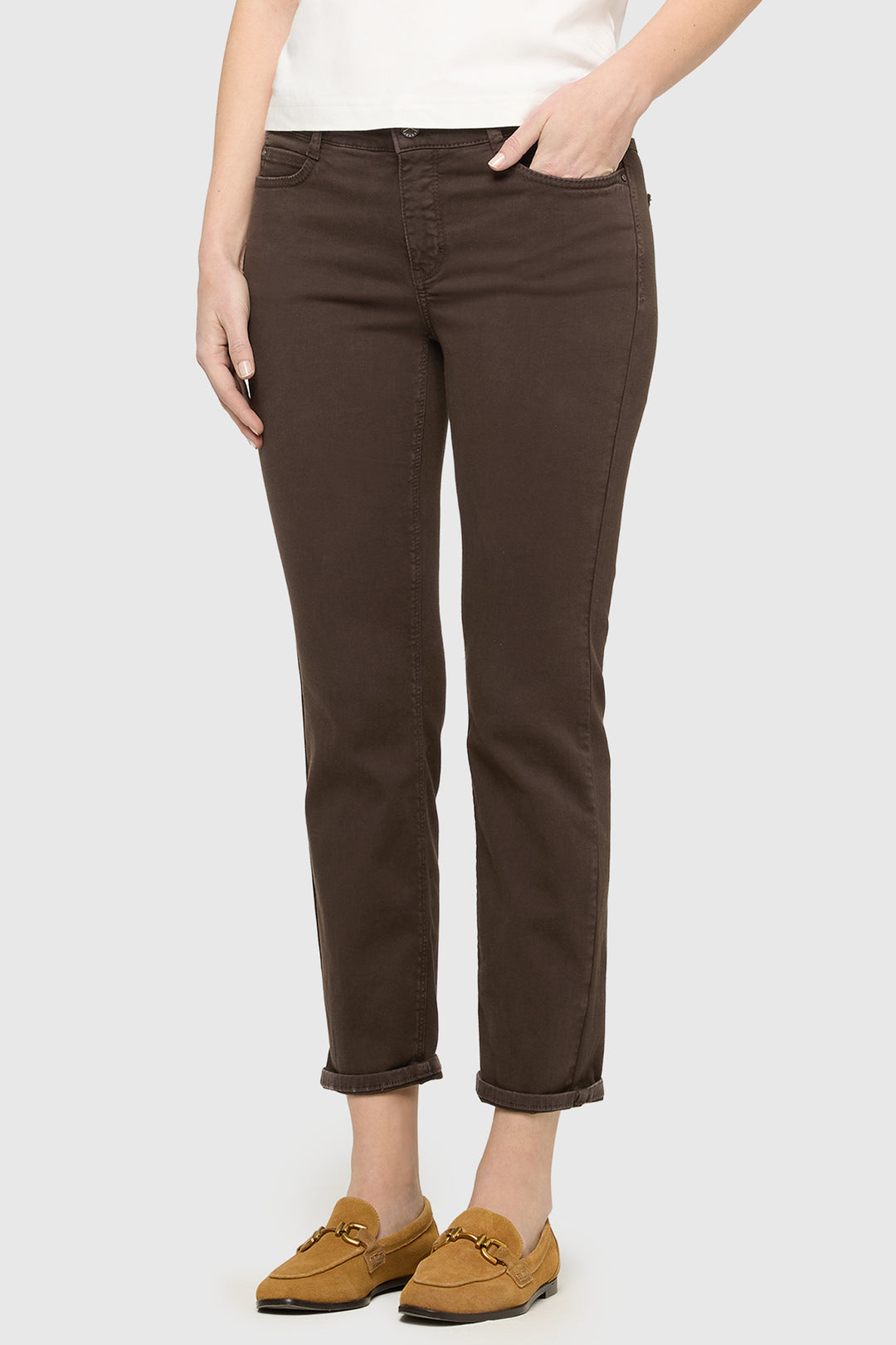 Mac Dream Cropped Deep Brown Dream Denim Jeans 27L - front view