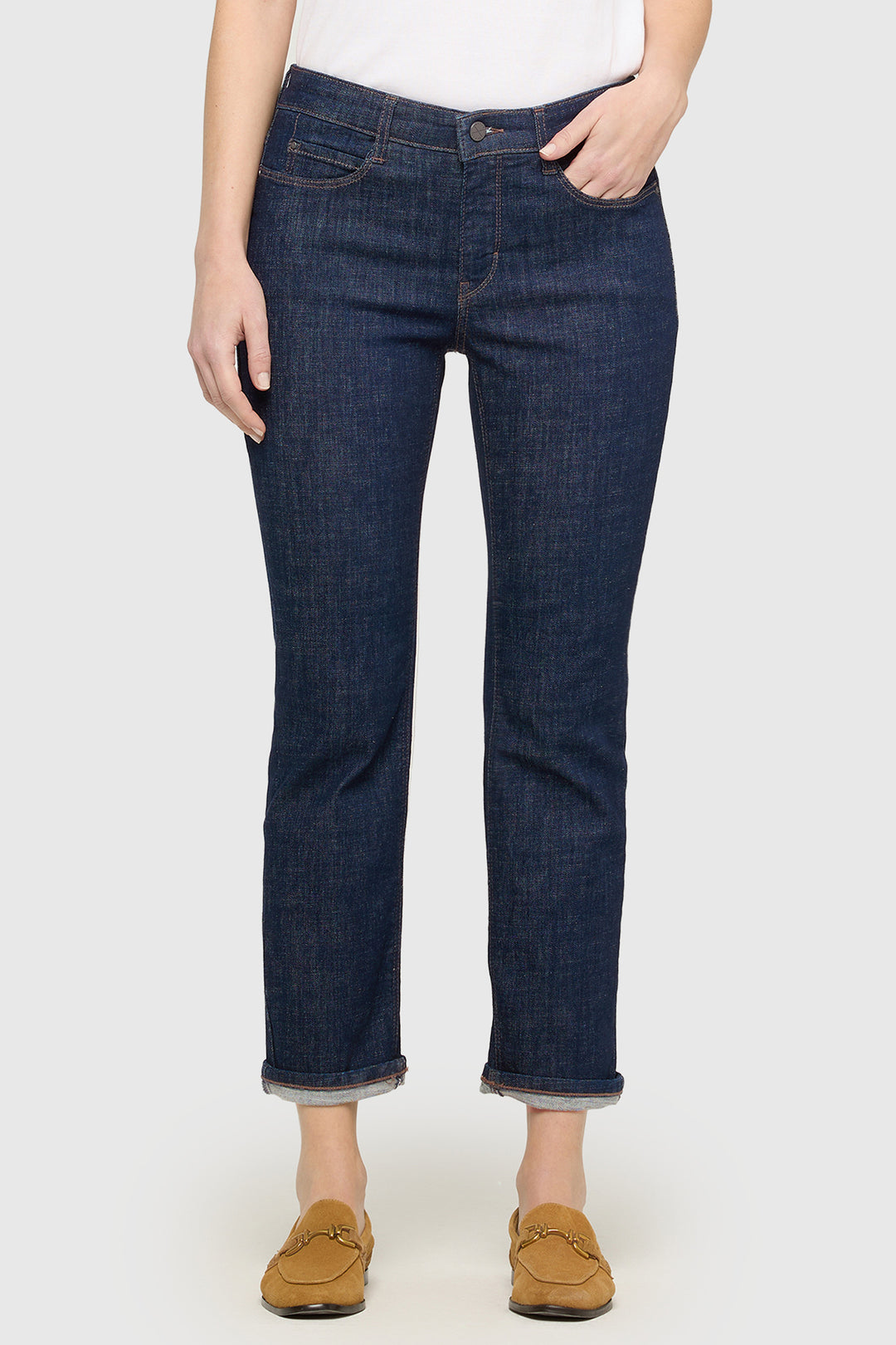 Mac Dream Cropped Fashion Rinsed Blue Jeans, front view