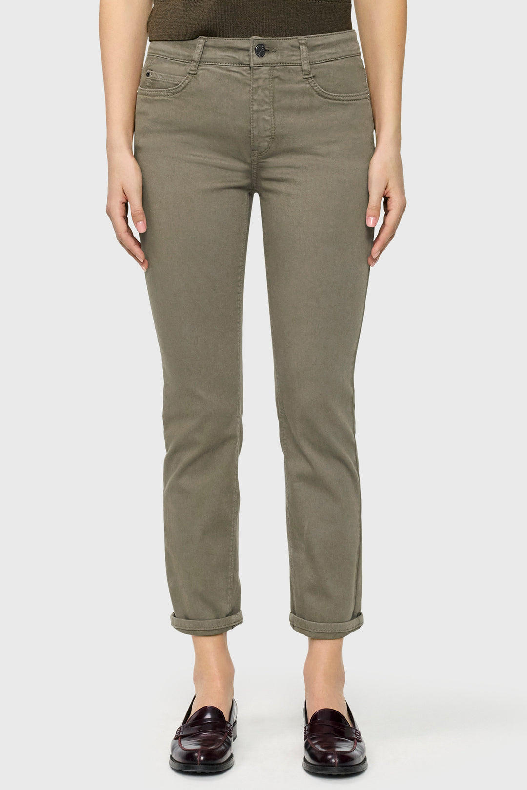 Mac Dream Cropped Olive Night Green Dream Denim Jeans 27L - front view
