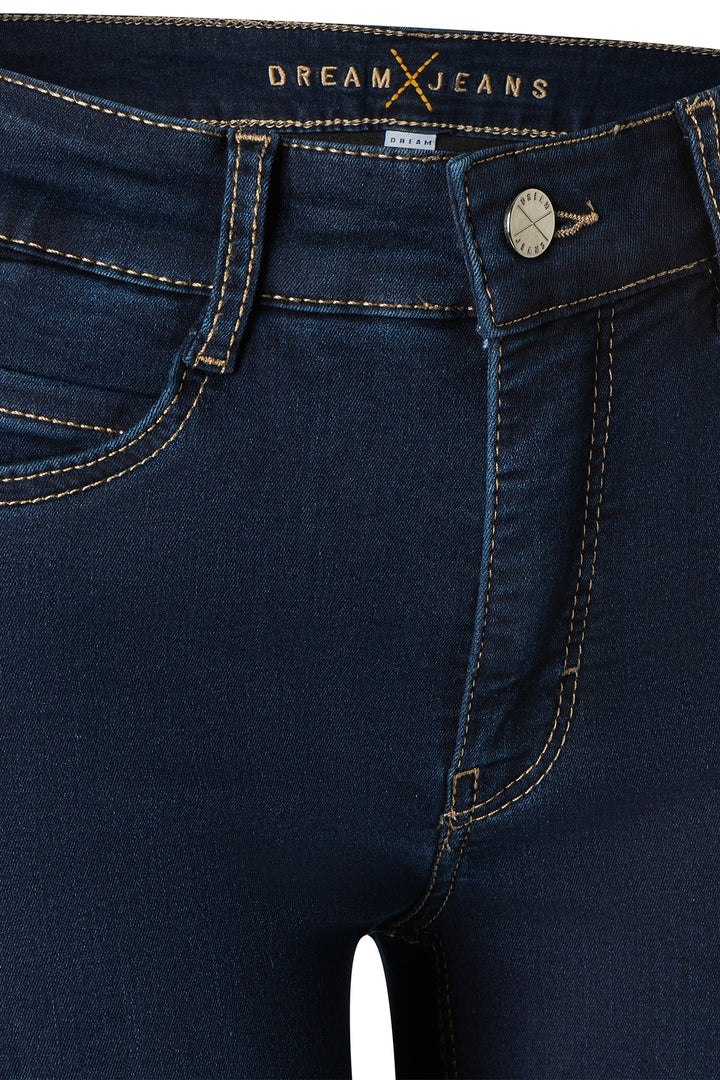 Mac Dream Dark Washed Blue Jeans, front waistband and fly detail