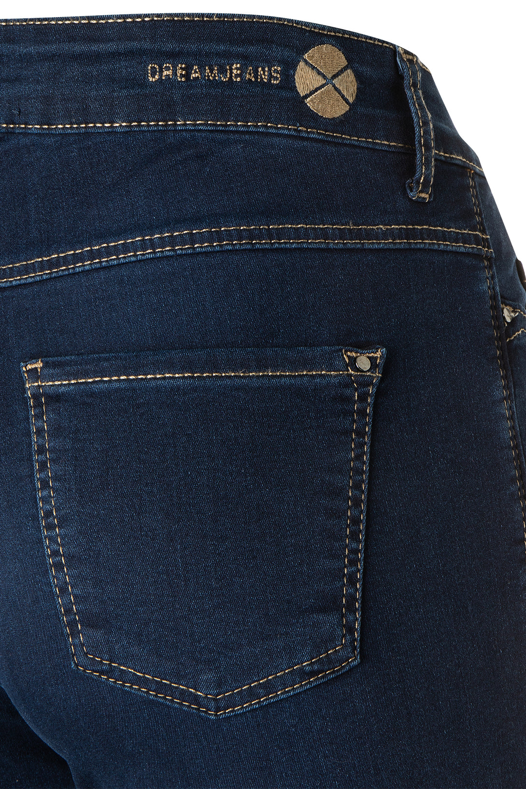 Mac Dream Dark Washed Blue Jeans, back pocket and stitching detail