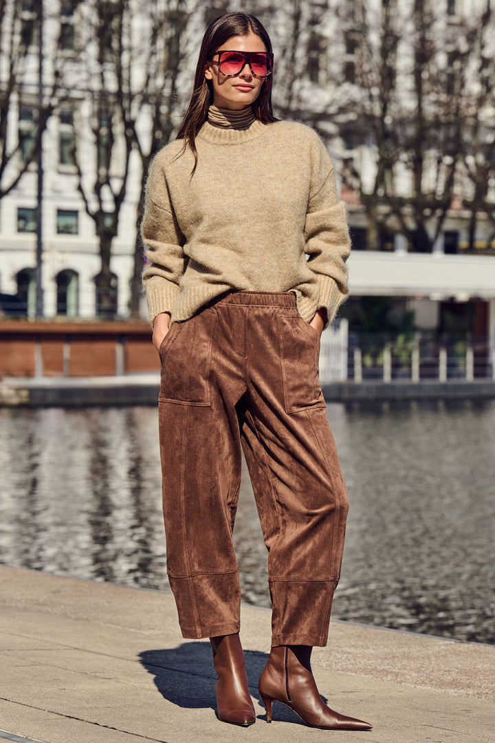 Mac Tilda Worker Truffle Brown Velour Trousers - front view