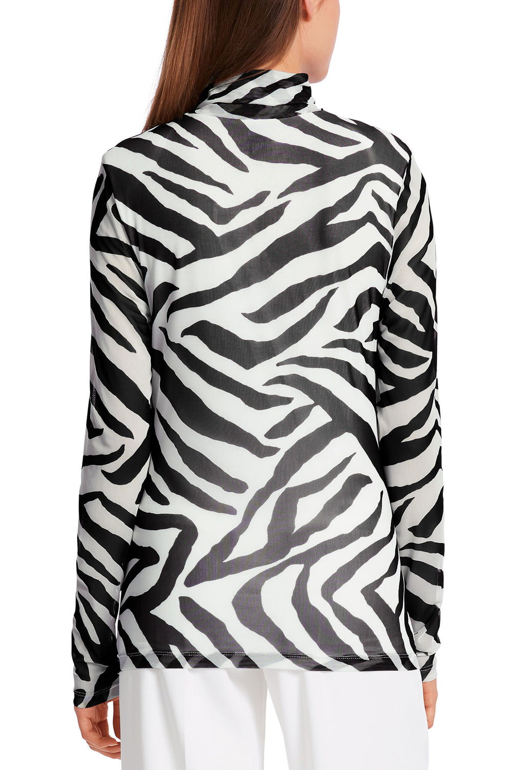 Marc Cain 48.13 J12 Black White Zebra Animal Print Mesh Roll Neck Top - Olivia Grace Fashion