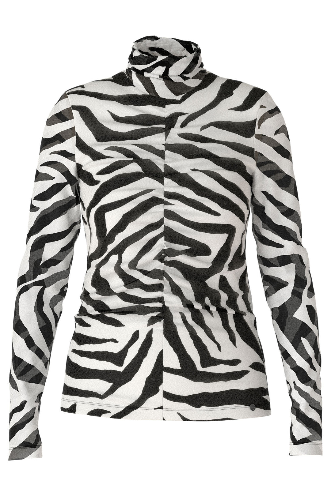 Marc Cain WC J12 Black White Zebra Animal Print Mesh Roll Neck Top