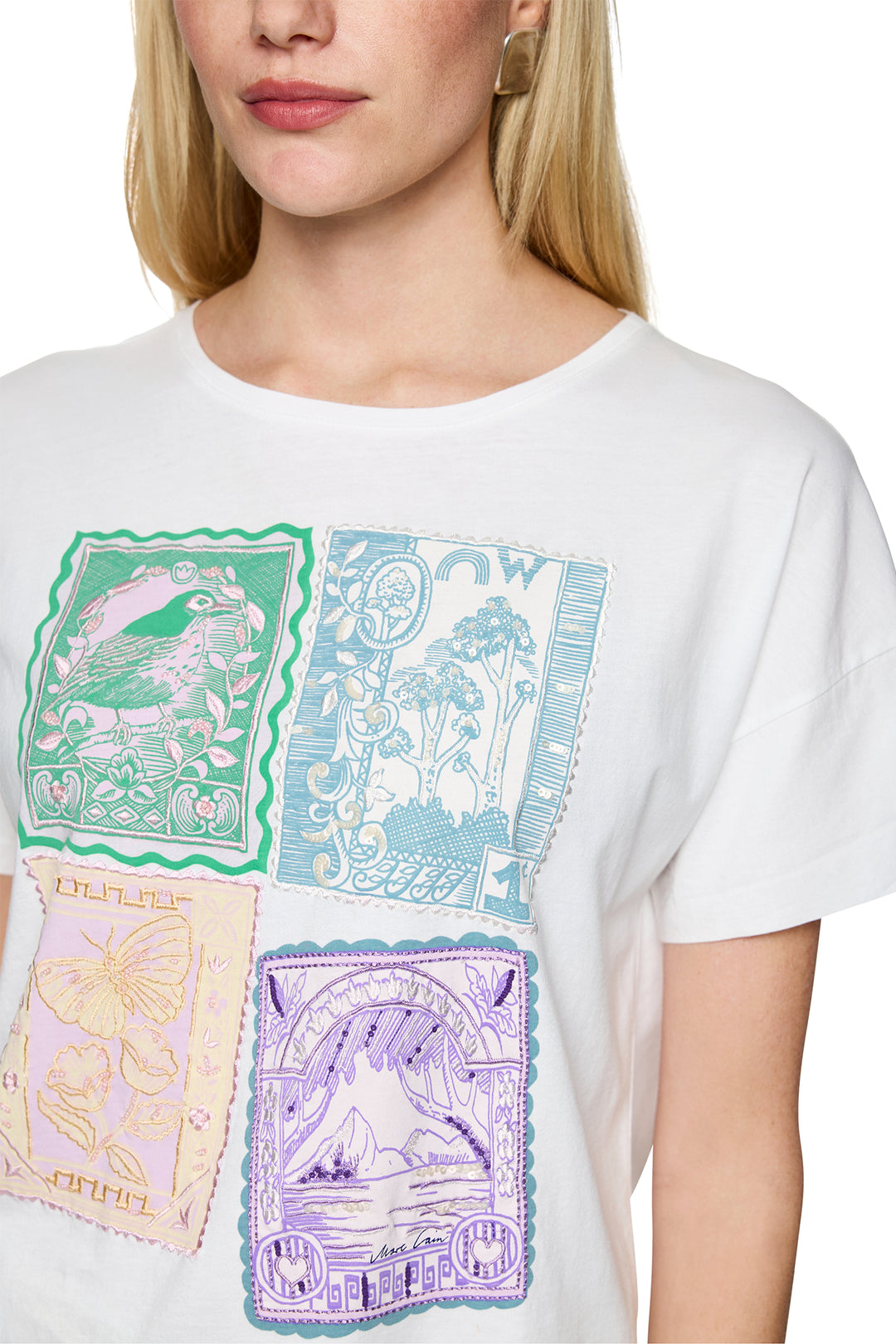 Marc Cain AC 48.26 J27 100 White Spring Fling Motif Cotton T-Shirt