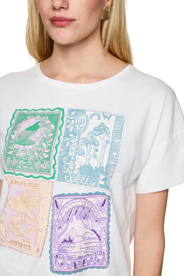 Marc Cain AC 48.26 J27 100 White Spring Fling Motif Cotton T-Shirt