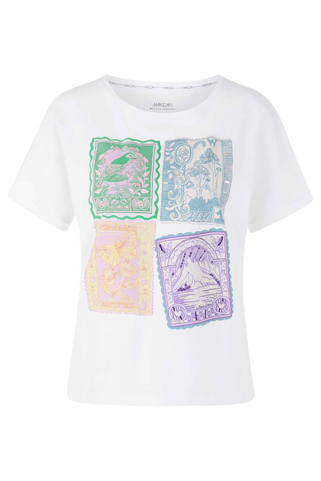 Marc Cain AC 48.26 J27 100 White Spring Fling Motif Cotton T-Shirt