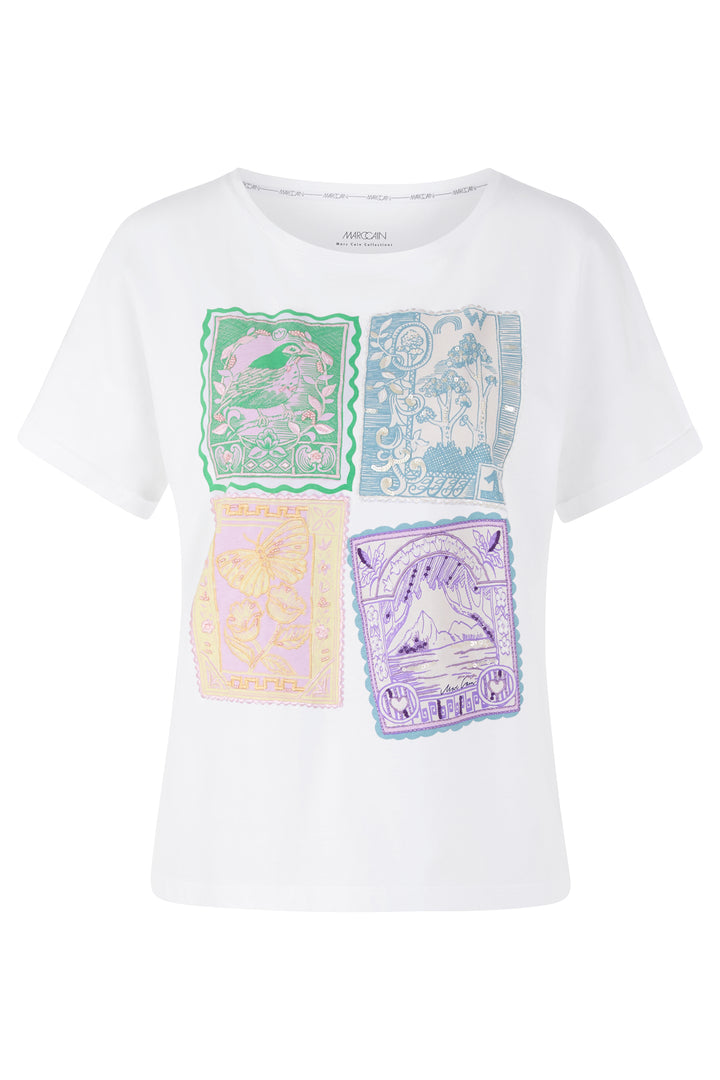 Marc Cain AC 48.26 J27 100 White Spring Fling Motif Cotton T-Shirt