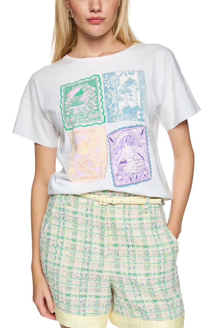 Marc Cain AC 48.26 J27 100 White Spring Fling Motif Cotton T-Shirt