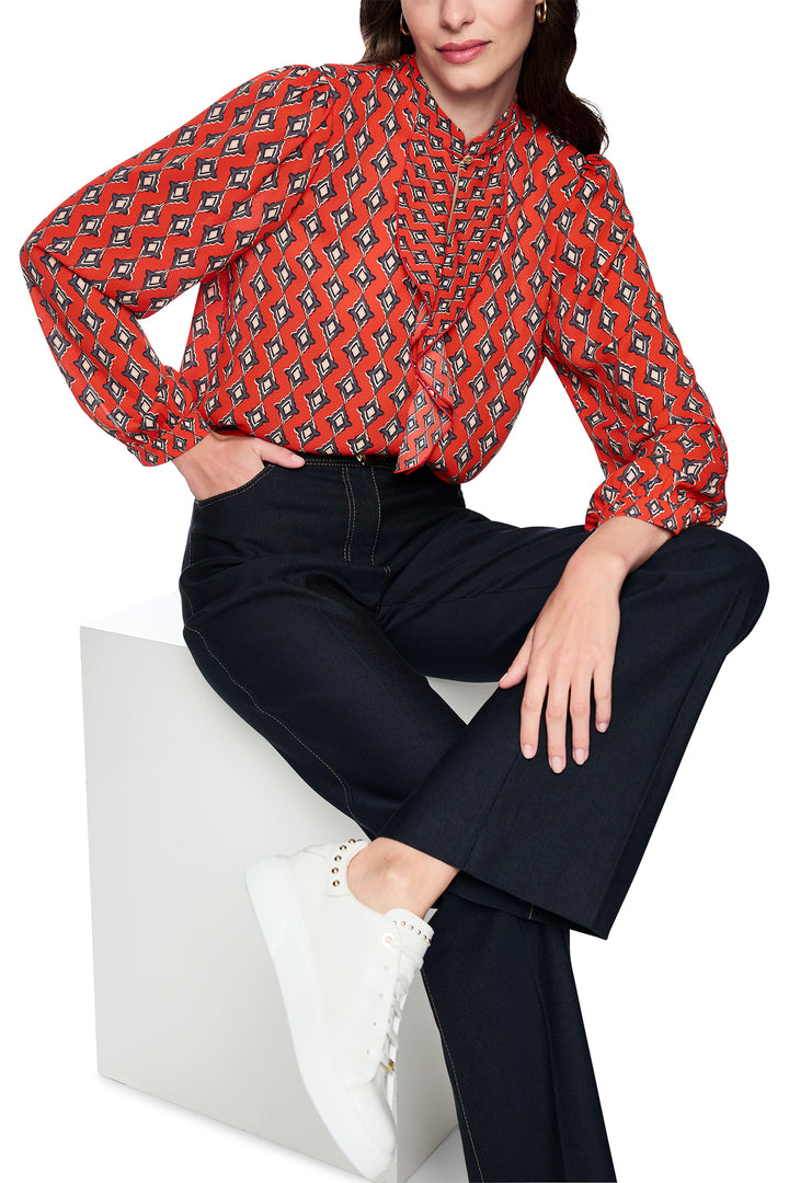 Marc Cain AC 51.02 W04 Red Print Ruffle Neck Blouse