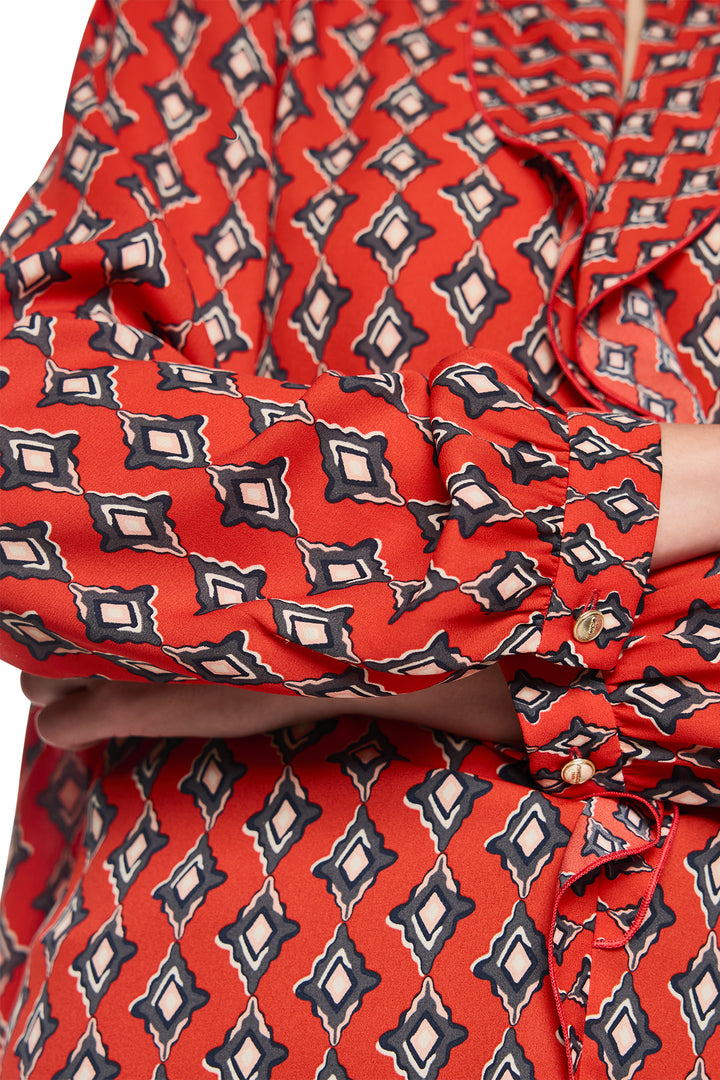 Marc Cain AC 51.02 W04 Red Print Ruffle Neck Blouse