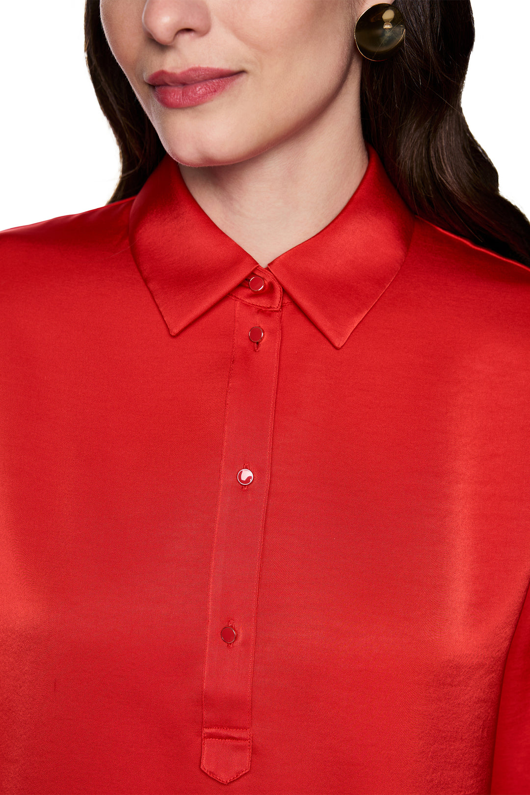Marc Cain AC 51.04 W64 Red Satin Button Collar Blouse