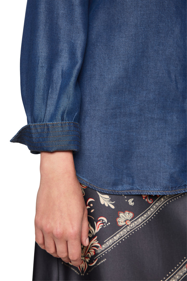 Marc Cain AC 51.01 D63 Blue Denim Tie Neck Shirt