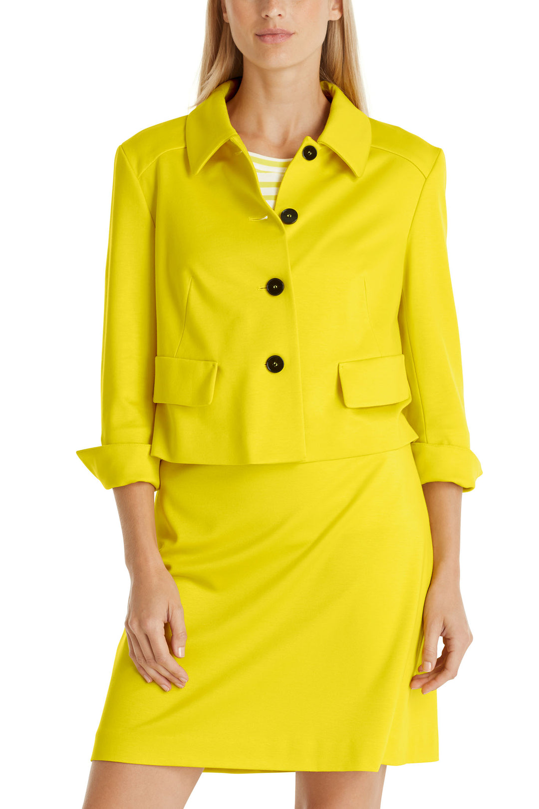 Marc Cain Additions WA 31.01 J24 431 Bright Sulphur Yellow Jersey Jacket - Olivia Grace Fashion