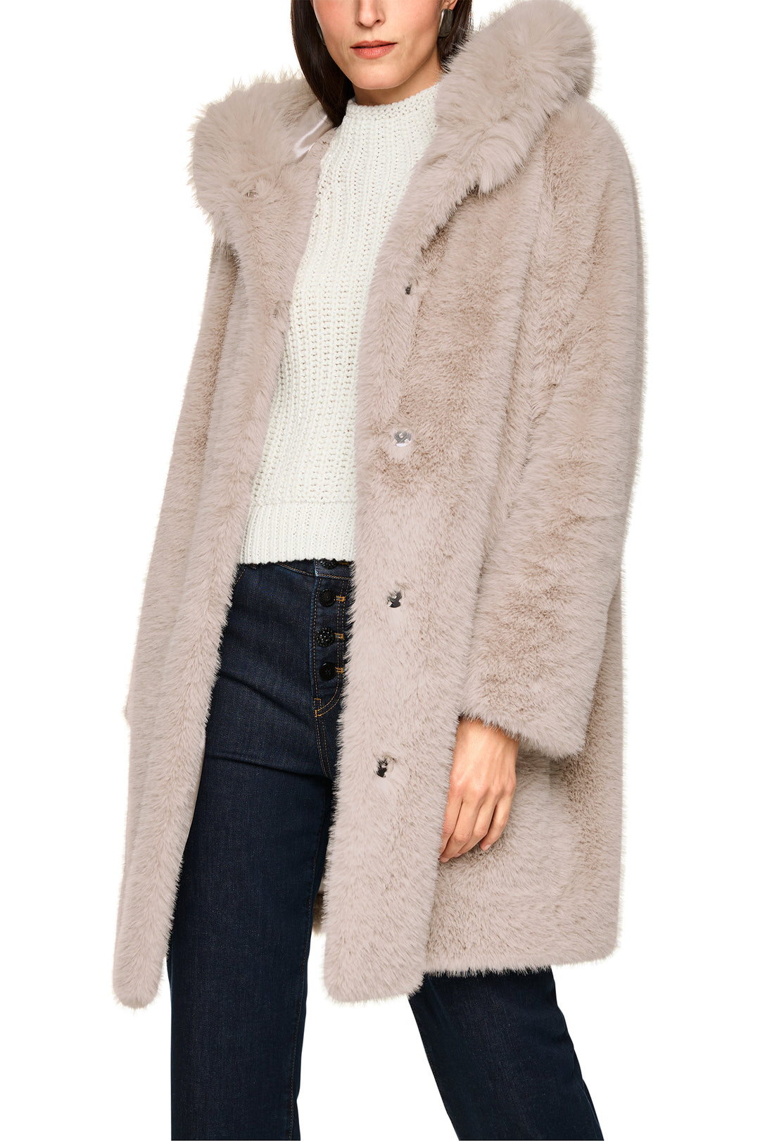 Marc Cain Additions ZA 11.06 W87 Warm Stone Faux Fur Coat 646