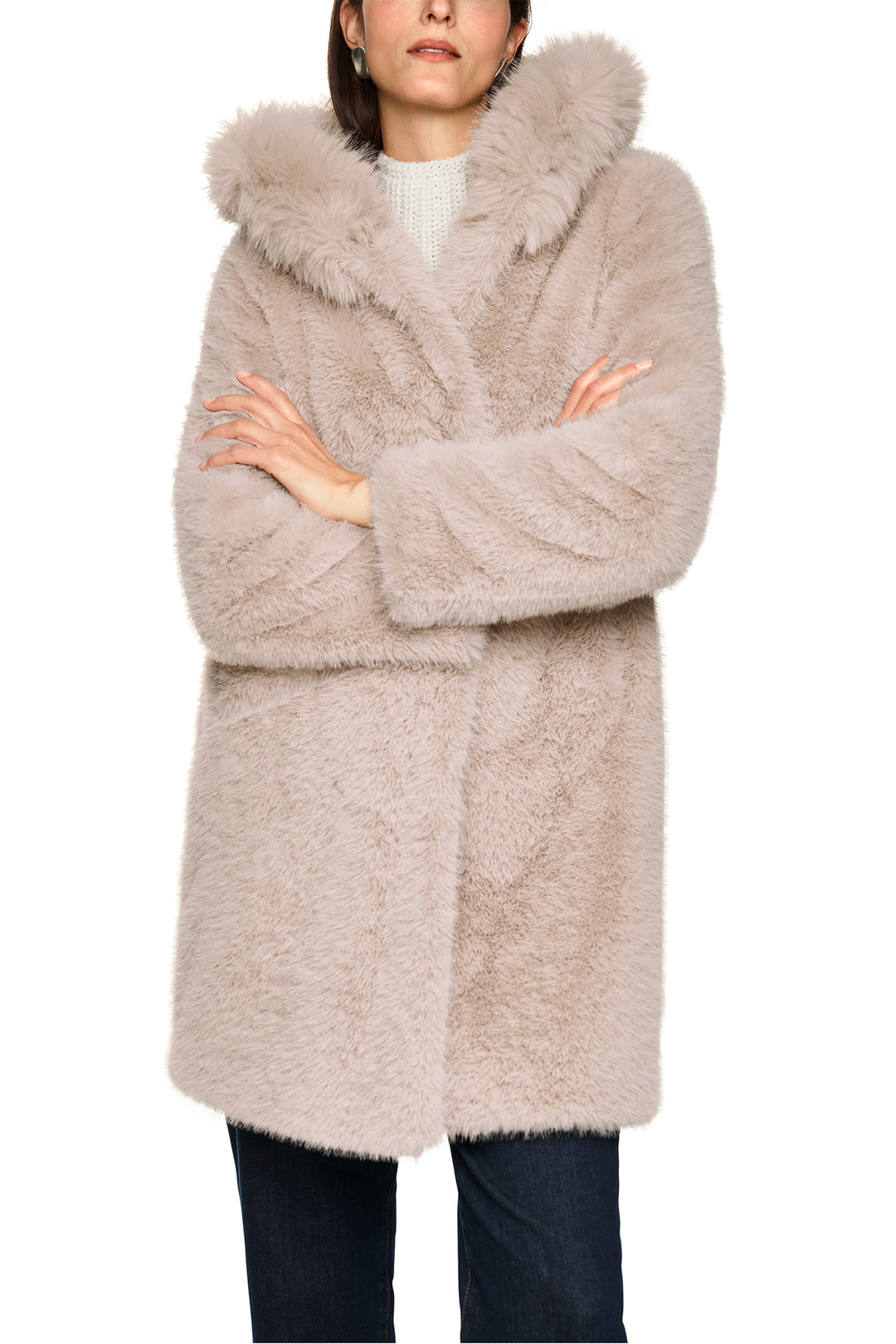 Marc Cain Additions ZA 11.06 W87 Warm Stone Faux Fur Coat 646