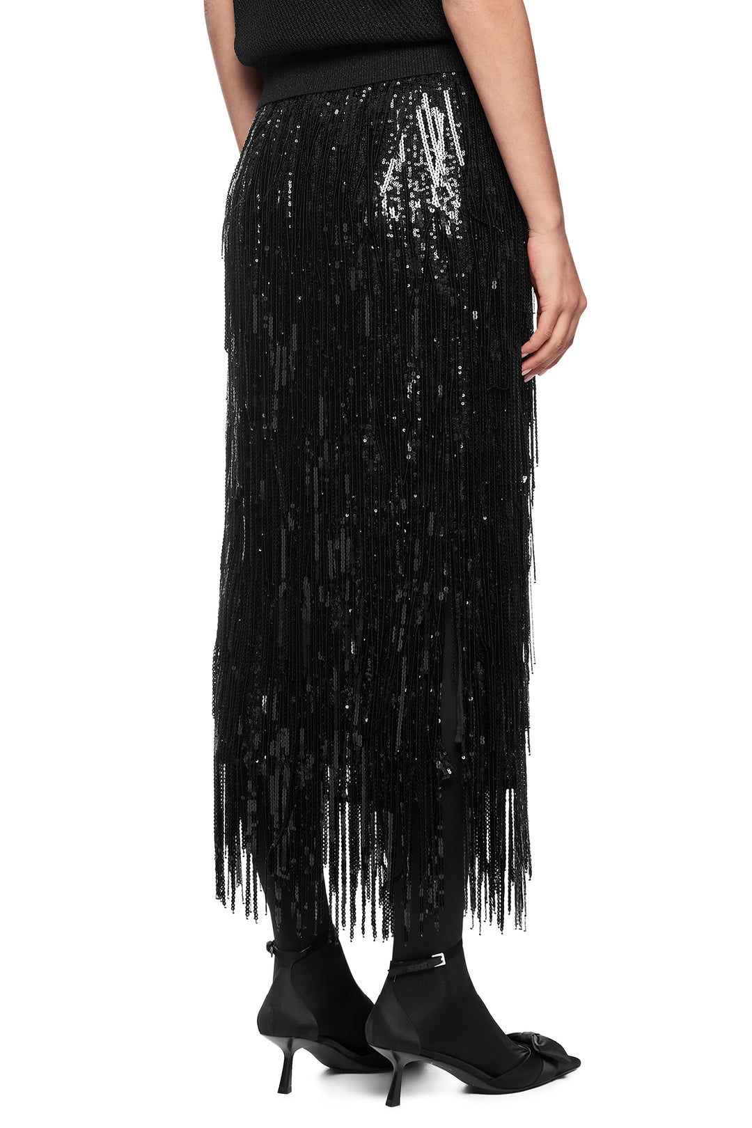 Marc Cain AG 71.05 W04 900 Black Sequin Fringe Skirt
