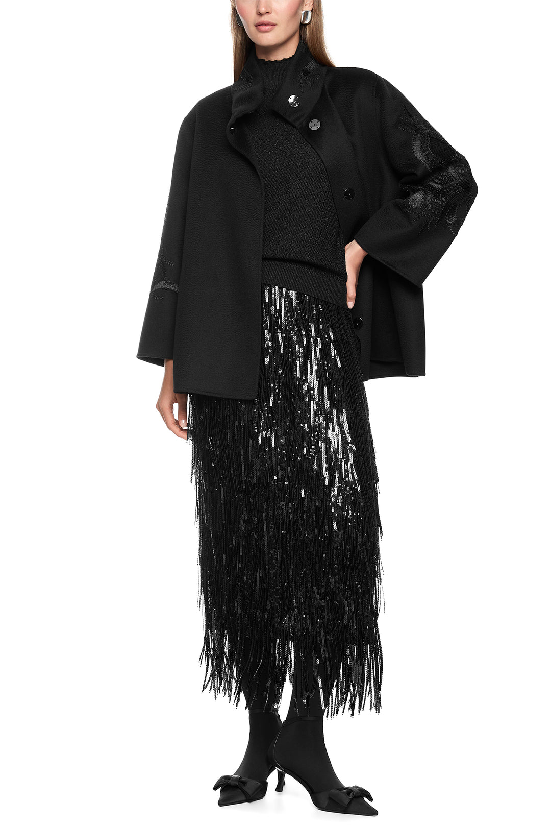 Marc Cain AG 71.05 W04 900 Black Sequin Fringe Skirt