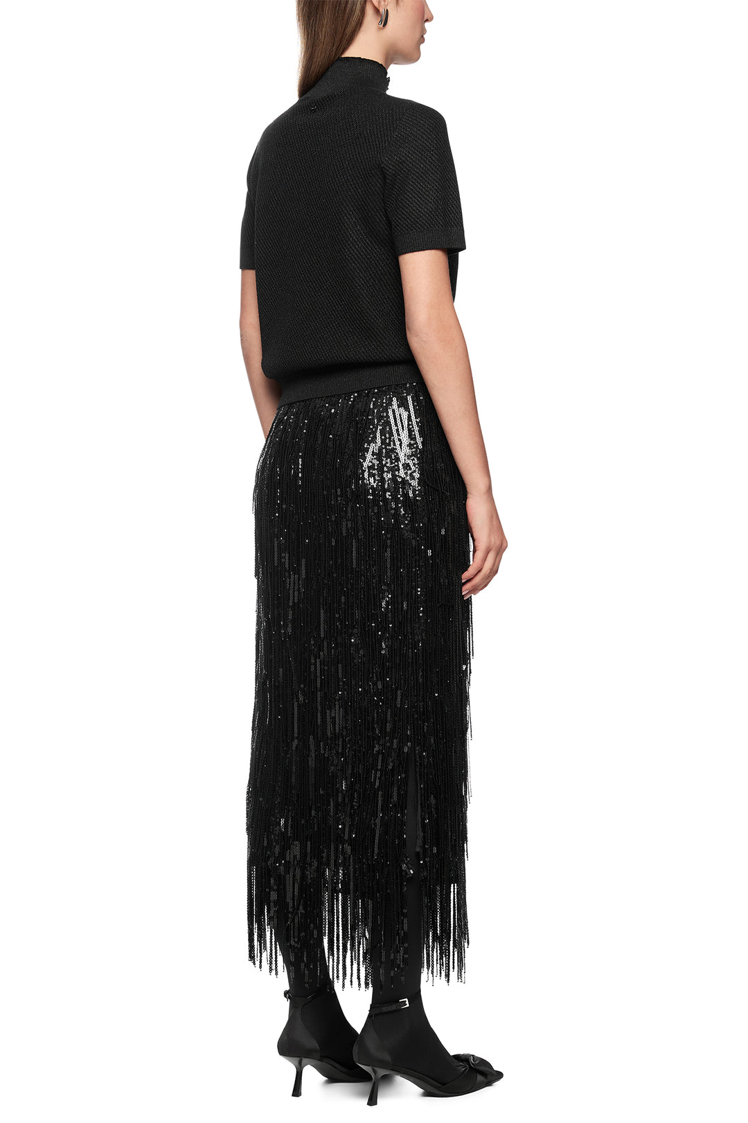 Marc Cain AG 71.05 W04 900 Black Sequin Fringe Skirt