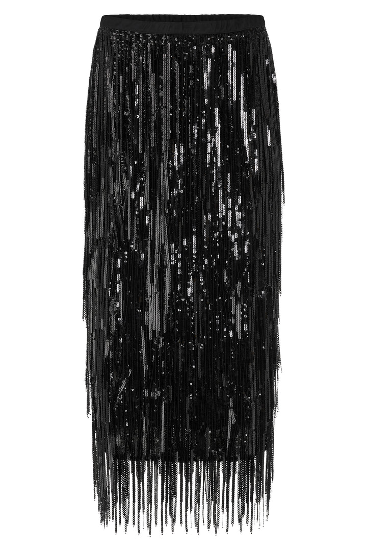 Marc Cain AG 71.05 W04 900 Black Sequin Fringe Skirt