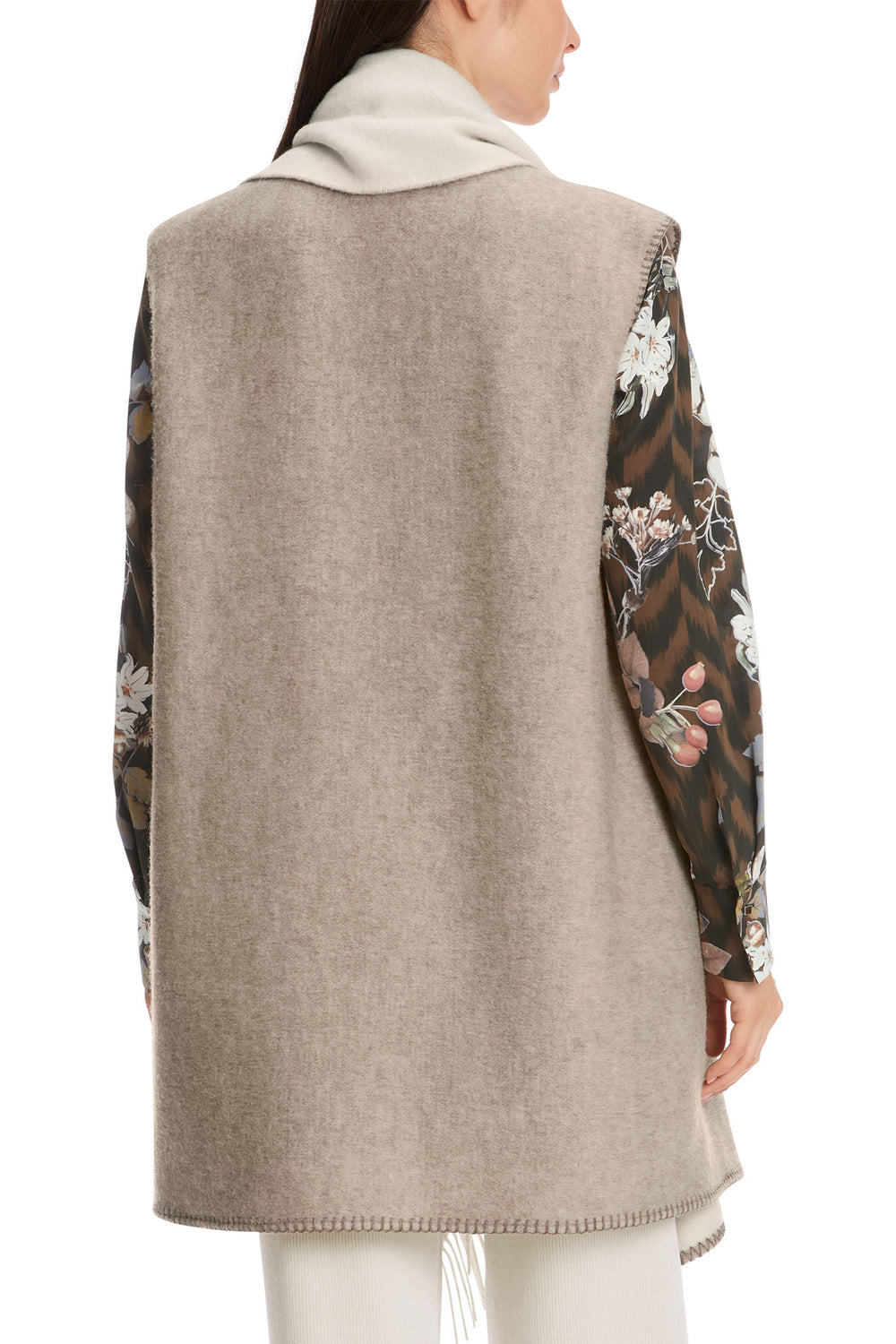 Marc Cain Collection Long Wrap Top Cardigan Rafia Melange Taupe XC 37.06 W01 620 - Olivia Grace Fashion