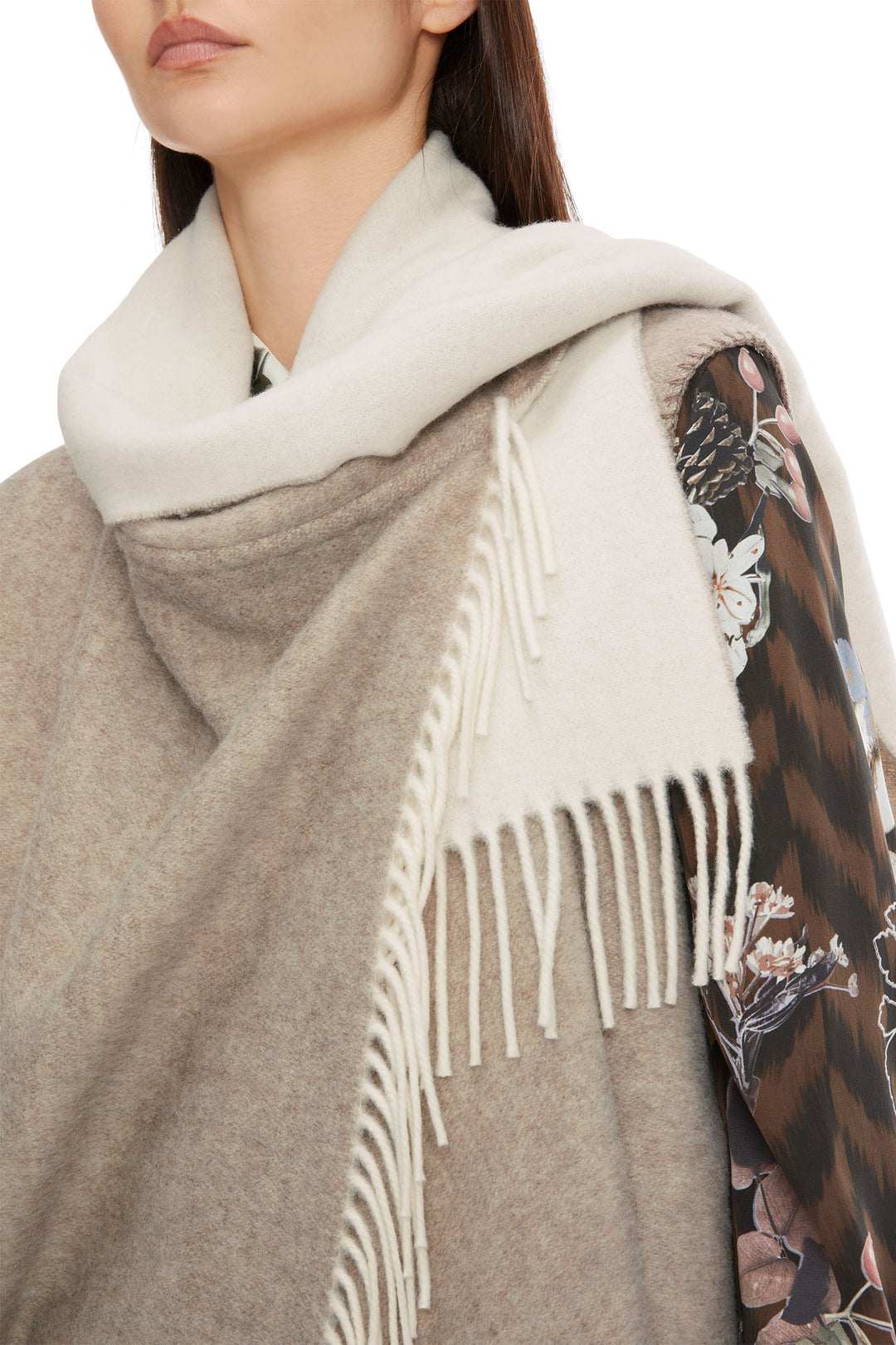 Marc Cain Collection Long Wrap Top Cardigan Rafia Melange Taupe XC 37.06 W01 620 - Olivia Grace Fashion