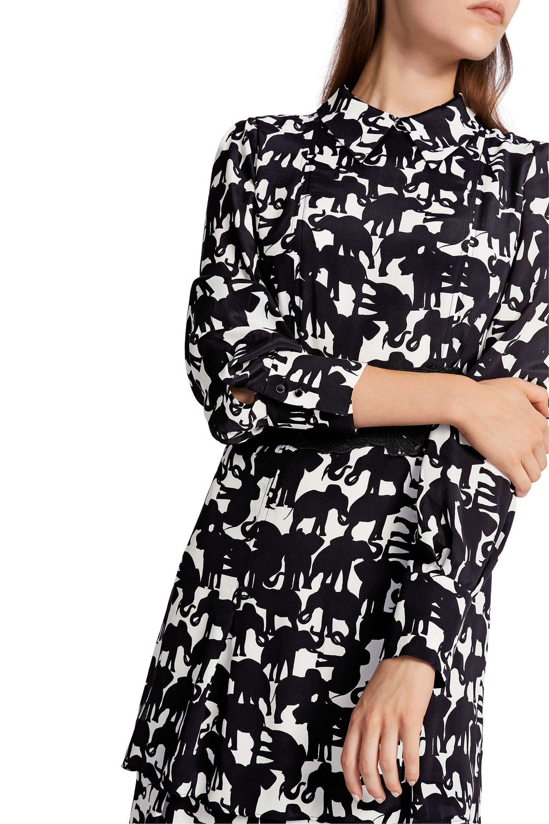 Marc Cain Collection WC 21.18 W12 910 Black White Elephant Print Dress - Olivia Grace Fashion