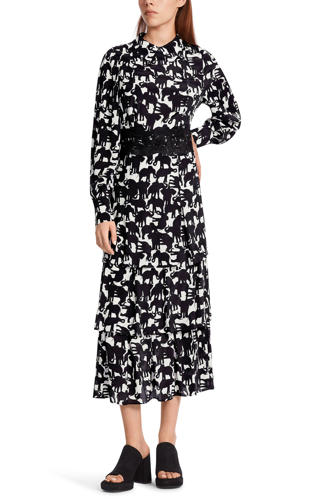 Marc Cain Collection WC 21.18 W12 910 Black White Elephant Print Dress - Olivia Grace Fashion