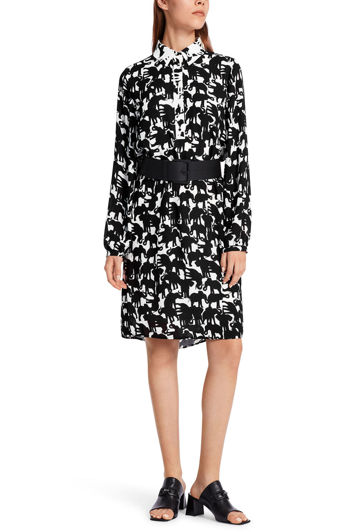 Marc Cain Collection WC 21.19 W13 910 Black White Elephant Print Dress - Olivia Grace Fashion