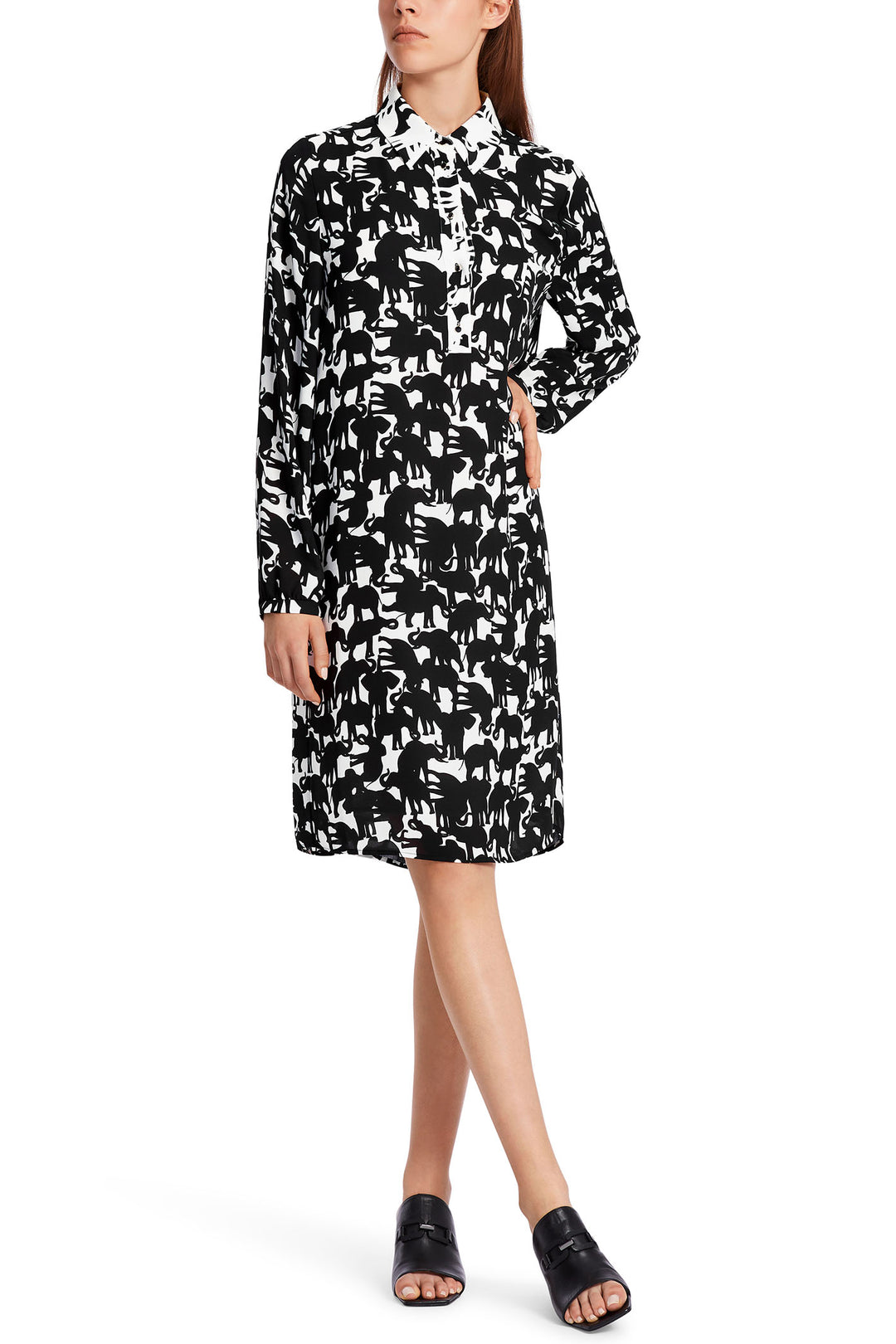 Marc Cain Collection WC 21.19 W13 910 Black White Elephant Print Dress - Olivia Grace Fashion