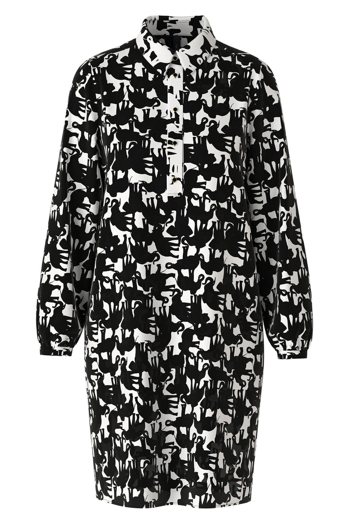 Marc Cain Collection WC 21.19 W13 910 Black White Elephant Print Dress - Olivia Grace Fashion