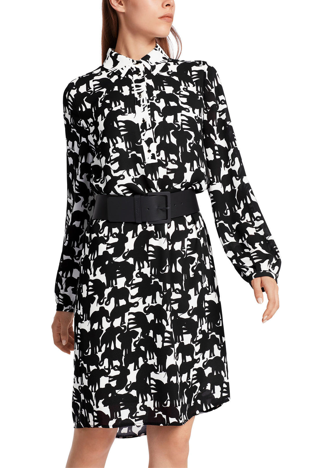 Marc Cain Collection WC 21.19 W13 910 Black White Elephant Print Dress - Olivia Grace Fashion