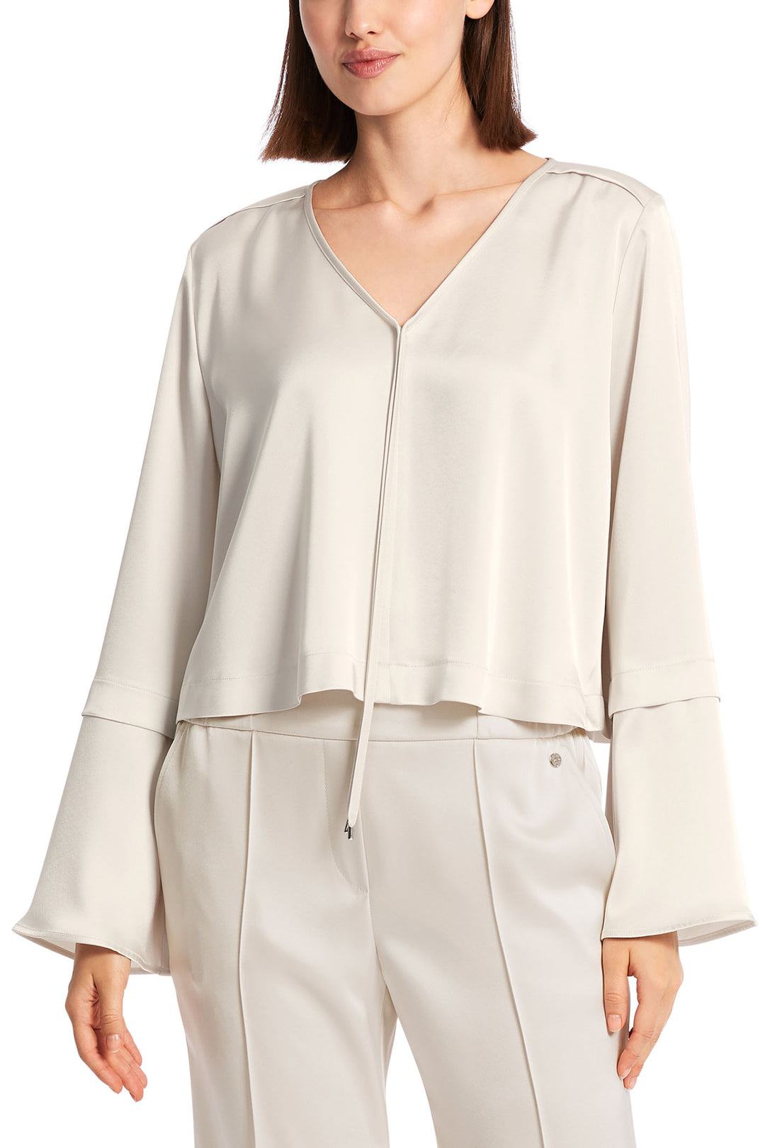 Marc Cain Collection WC 51.22 W15 182 Beige Smoke Cropped Blouse - Olivia Grace Fashion