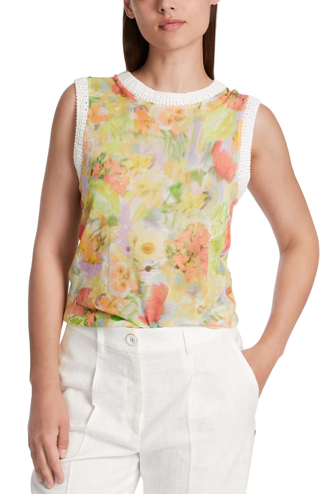 Marc Cain Collection WC 61.09 M34 420 Pale Lemon Print Sleeveless Top - Olivia Grace Fashion