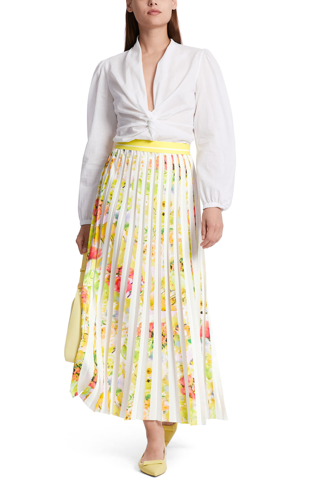 Marc Cain Collection WC 71.11 W36 Pale Lemon Pleat Midi Skirt - Olivia Grace Fashion