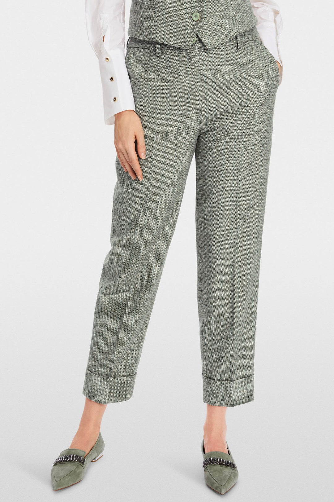 Marc Cain Collection XC 81.17 W27 Frozen Sage Green Trousers - Olivia Grace Fashion