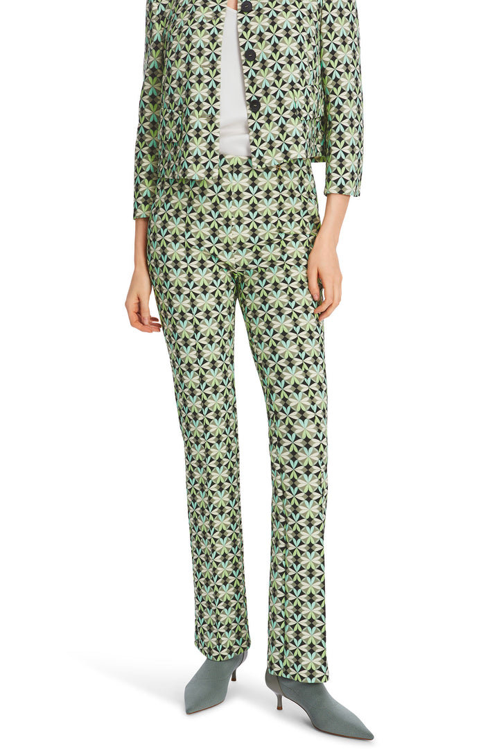 Marc Cain Collection XC 81.28 J08 Soft Malachite Green Print Pull-On Trousers - Olivia Grace Fashion