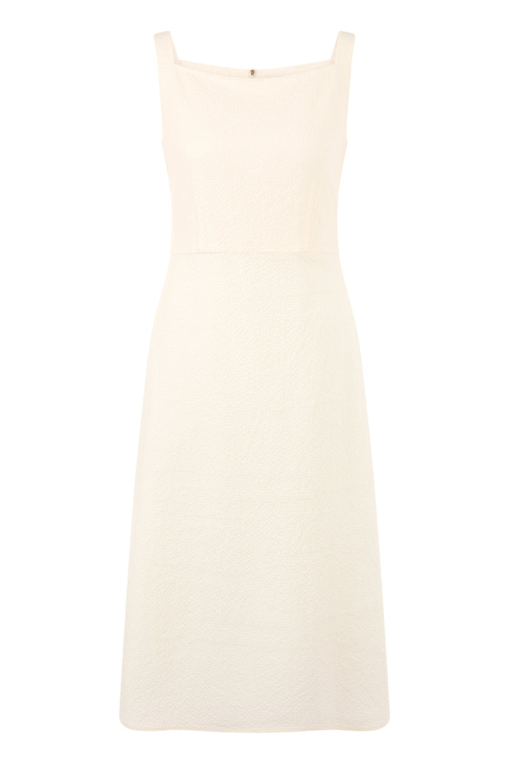 Marc Cain Collections AC 21.35 W63 112 Bright Ecru Textured Pattern Dress