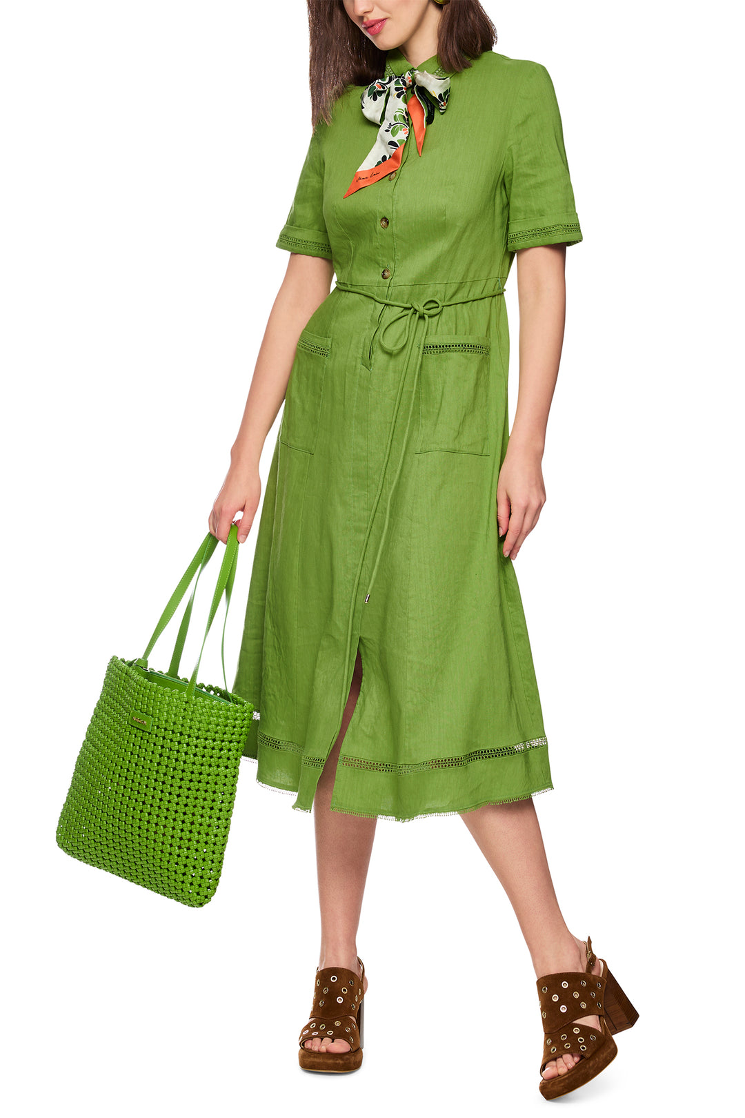 Marc Cain Collections AC 21.41 526 W70 Garden Green Linen Blend Dress