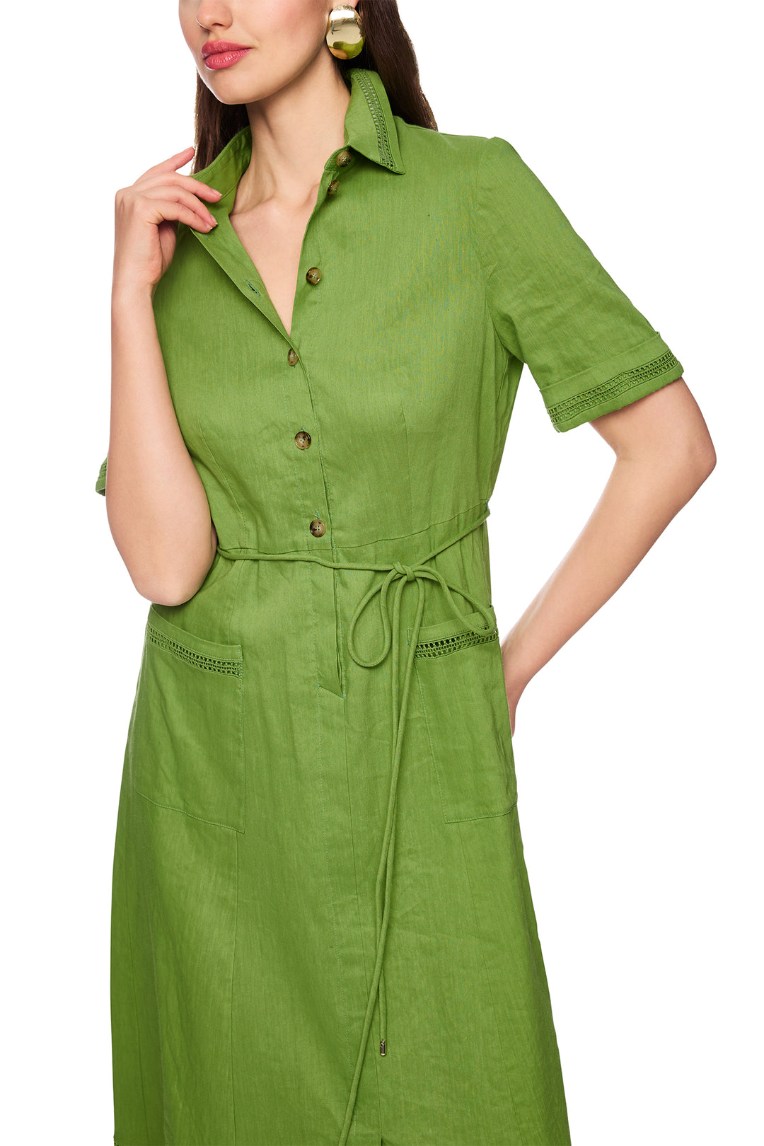 Marc Cain Collections AC 21.41 526 W70 Garden Green Linen Blend Dress