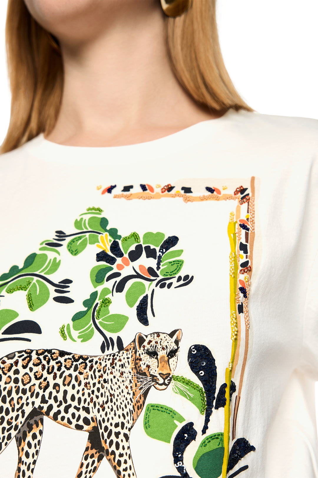 Marc Cain Collections AC 48.10 J55 110 Off-White Leopard Motif T-Shirt