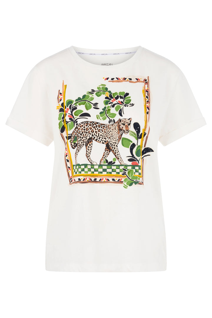 Marc Cain Collections AC 48.10 J55 110 Off-White Leopard Motif T-Shirt