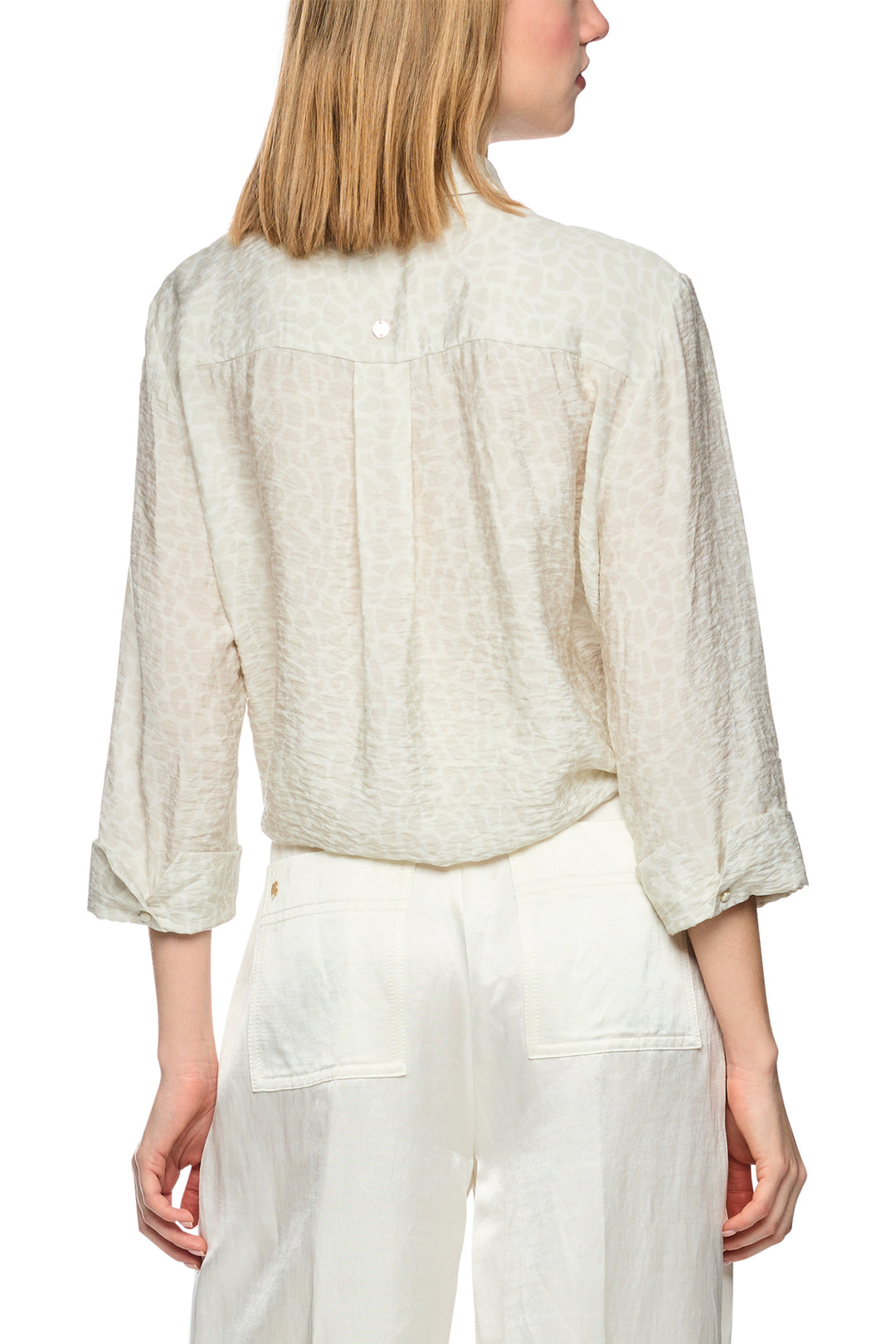 Marc Cain Collections AC 51.43 W58 112 Bright Ecru Leopard Print Tie Front Shirt