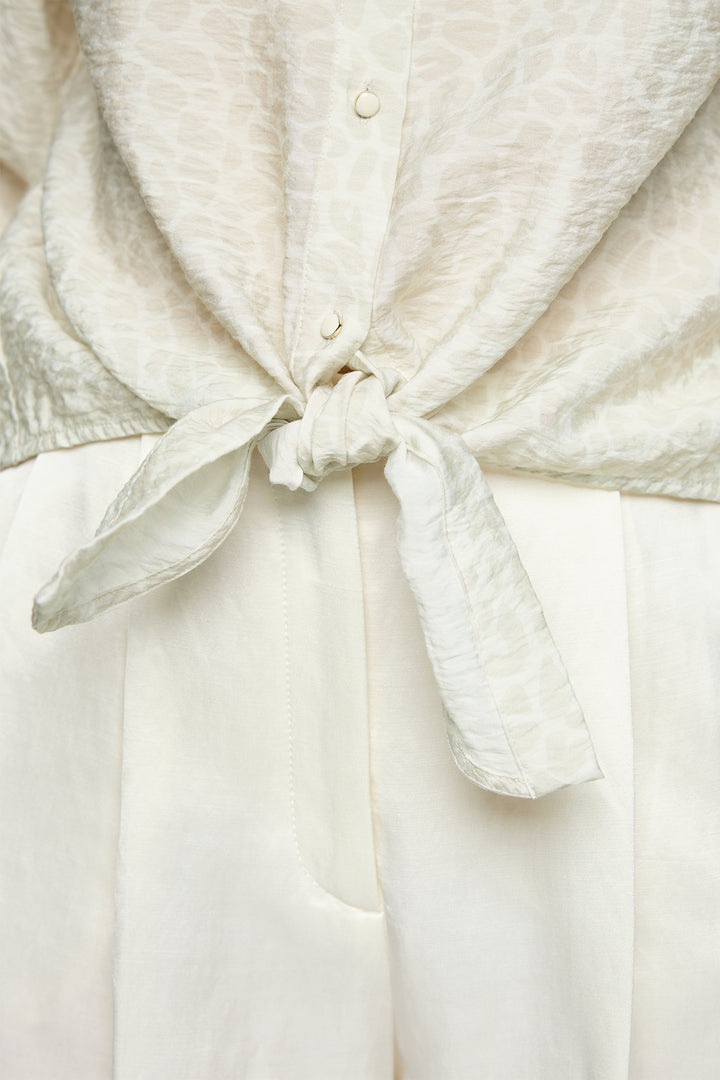 Marc Cain Collections AC 51.43 W58 112 Bright Ecru Leopard Print Tie Front Shirt