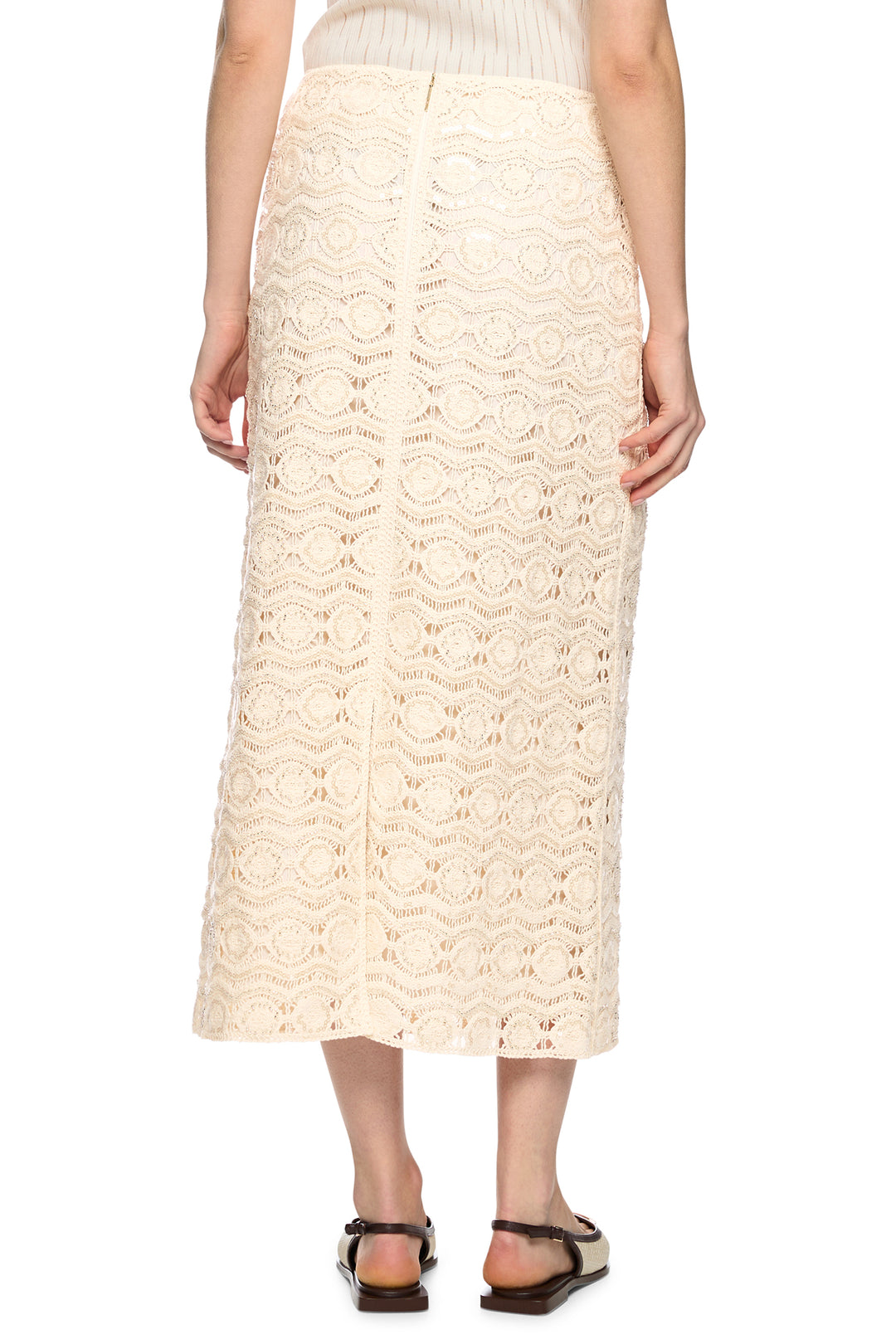 Marc Cain Collections AC 71.29 W74 112 Bright Ecru Openwork Midi Skirt