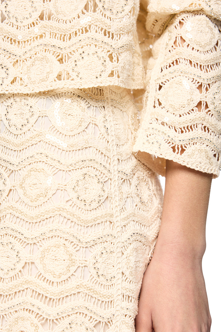 Marc Cain Collections AC 71.29 W74 112 Bright Ecru Openwork Midi Skirt