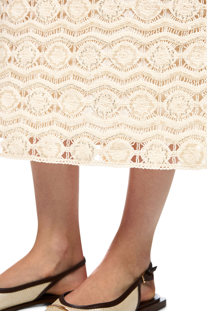 Marc Cain Collections AC 71.29 W74 112 Bright Ecru Openwork Midi Skirt