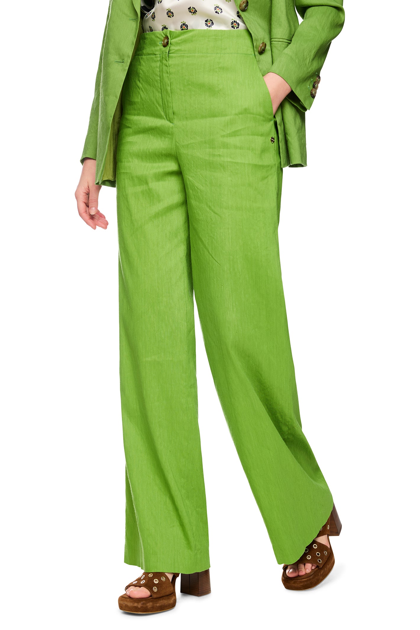 Marc Cain Collections AC 81.69 W70 526 Garden Green Linen Blend Trouse ...